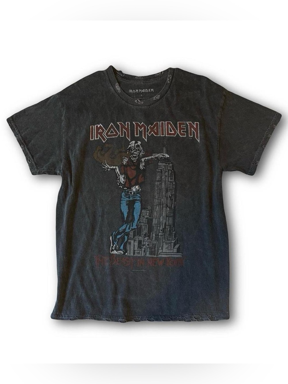 Iron Maiden Retro Graphic Tee in Washed Grey